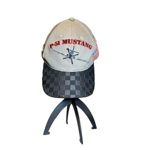 P-51 Mustang Fighter Plane Hat Tan Black Checkered Ace Maker Military Cap